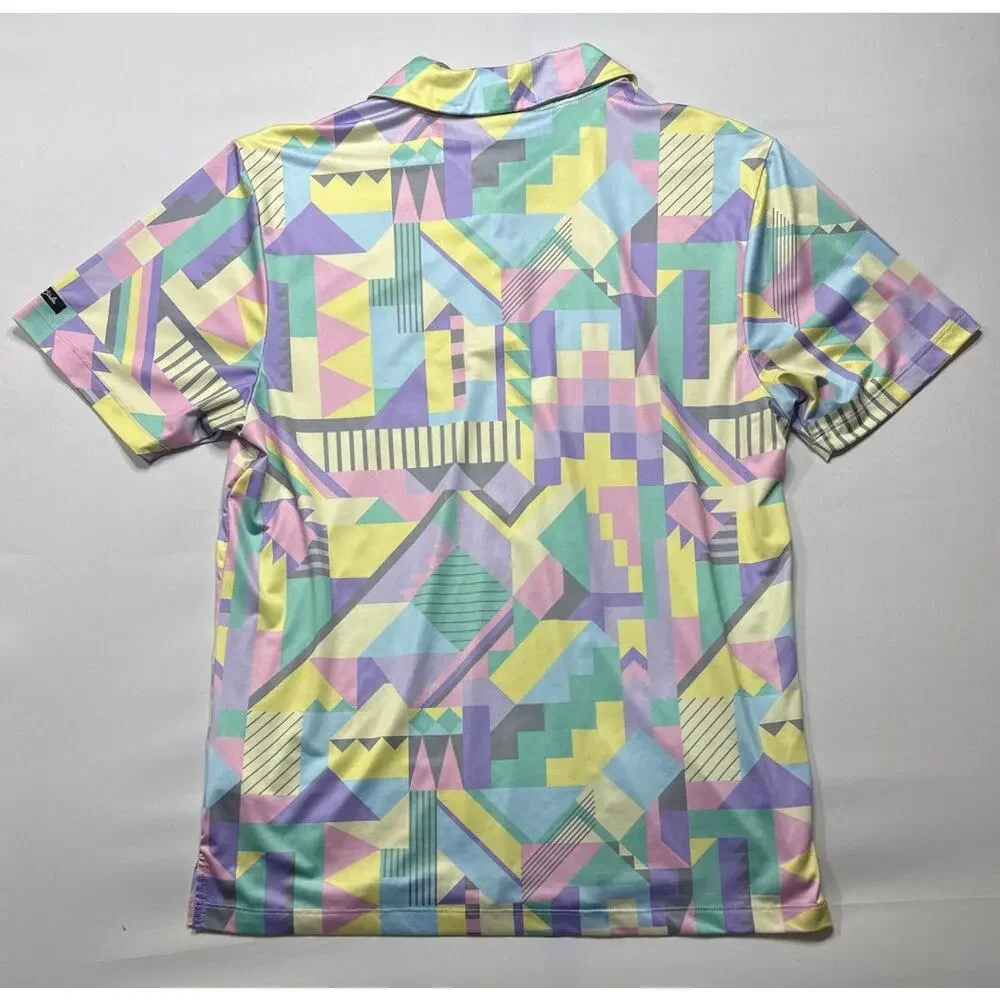 Bad Birdie Men's Short Sleeve Multicolor Abstract Golf Polo Shirt - Size L - Picture 3 of 5